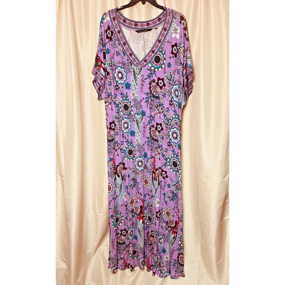 Colleen Lopez 1X TALL Purple Floral Boho Maxi Dress Rayon Stretch